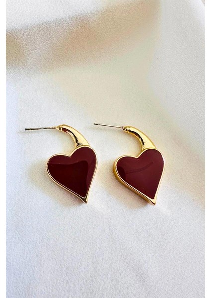 Mineli Minimal Yan Kalp Küpe