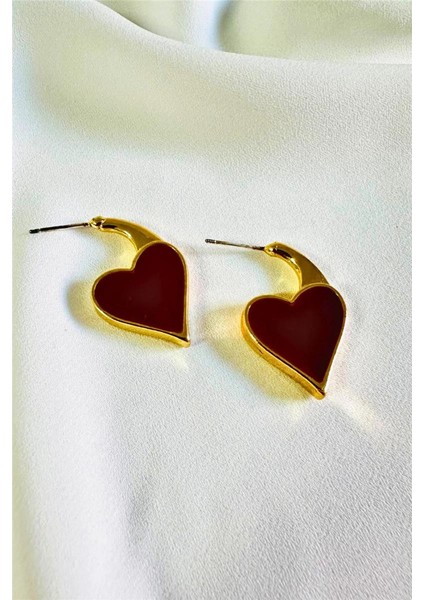 Mineli Minimal Yan Kalp Küpe