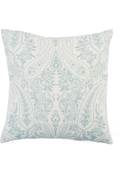 Pamuklu Kumaş Üstüne Turkuaz Şal Baskılı 50X50 cm Kare Kırlent Kılıfı fiyatları