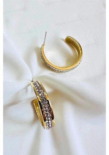 Şeritli 2 Sıra Taşlı Halka Küpe fiyatları