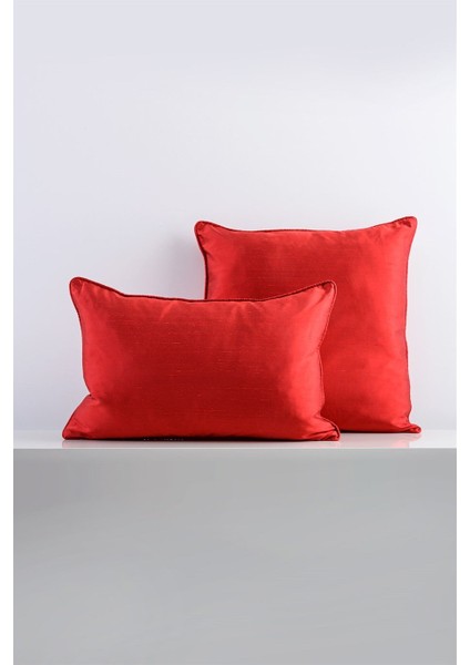 Kırmızı Ipek Kordonlu 50X50 cm Kare Kırlent Kılıfı