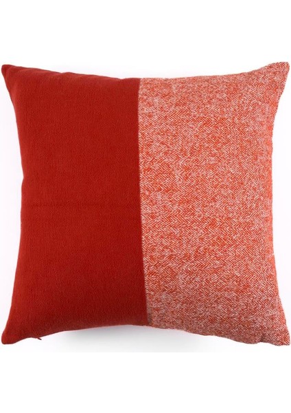 Yarı Düz Yarı Kırçıl Kırmızı 50x50 Yünlü Kare Kırlent Kılıfı 005720