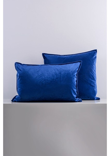 Saks Mavi Kadife Kulaklı 35X55 cm Dikdörtgen Kırlent Kılıfı
