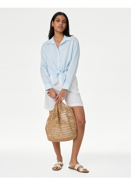 Bağlama Detaylı Uzun Kollu Keten Gömlek fiyatları