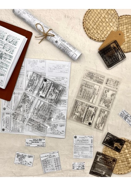 Vintage Finansal Kağıtlar Desenli Slikon Damga / Mühür / Şeffaf Damga / Kaşe / Stamp / Seal fiyatları
