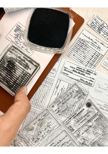 Vintage Finansal Kağıtlar Desenli Slikon Damga / Mühür / Şeffaf Damga / Kaşe / Stamp / Seal fırsatları
