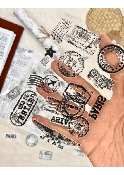 Vintage Posta Pulu Desenli Slikon Damga / Mühür / Şeffaf Damga / Kaşe / Stamp / Seal