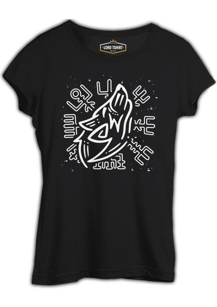 Viking Logo - Kurt Siyah Kadın Tshirt