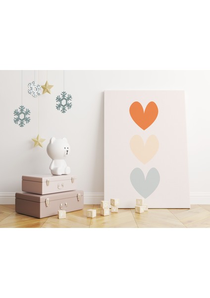 Kalpler Minimalist Kanvas Tablo - Bebek Odası Dekorasyon - Çocuk Odası Tablo