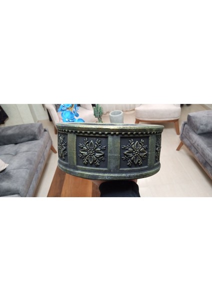 Gold Desenli Eskitme Beton Saksı 23*10 cm