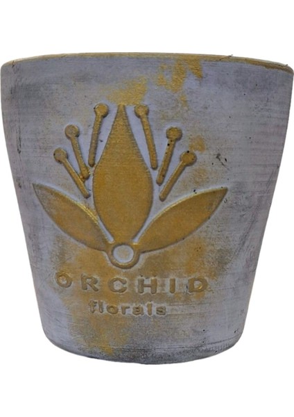 2 Adet Gri Gold Eskitme Orkide Saksısı