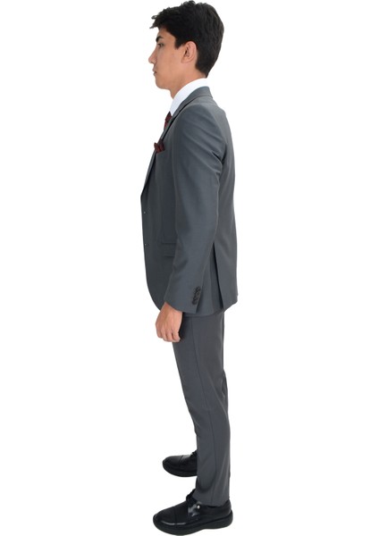 Cengiz Inler Düz Desen Kırlangıç Yaka Yelekli Yün Erkek Takım Elbise