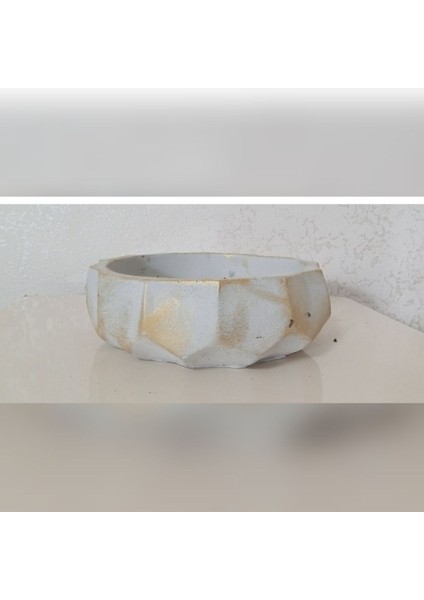 2 Adet Geometrik Taş Saksı Ağız Çapı 20-25 cm Antrasit Gold