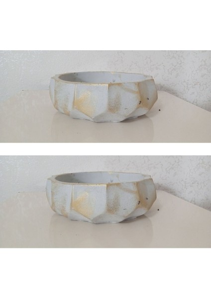 2 Adet Geometrik Taş Saksı Ağız Çapı 20-25 cm Antrasit Gold fiyatları