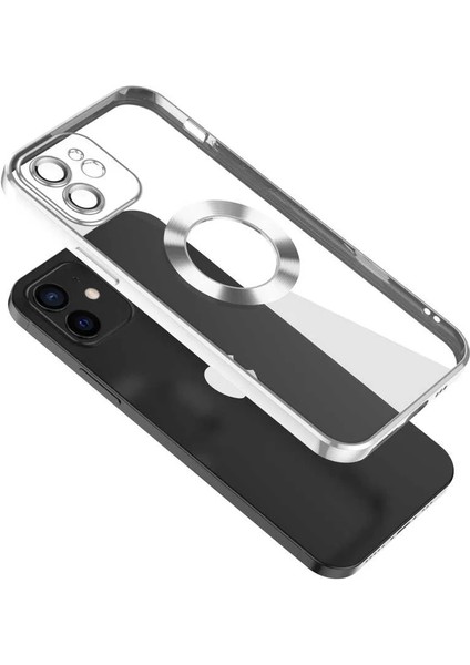 Apple iPhone 11 Kılıf Kamera Korumalı Logo Açık Renkli Kenarlı Arkası Şeffaf Silikon Kapak