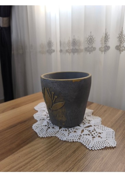 2 Adet Gold Eskitme Beton Orkide Saksısı Antrasit Renkli