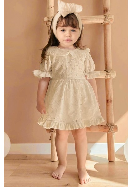 Bebe Yaka Elbise Bej MDVK128