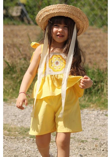 Baskı Nakışlı Ikili Takım Sarı MDVK138