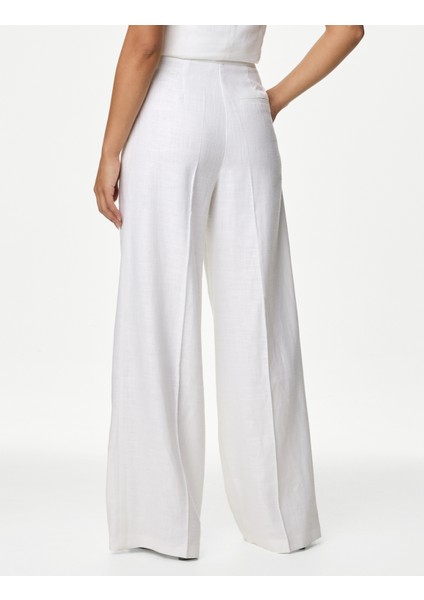 Yüksek Bel Wide Leg Keten Pantolon