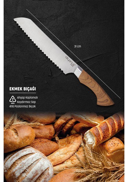 Ahşap Kaplamalı Ekmek Bıçağı