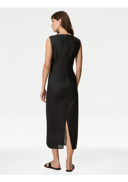 Regular Fit Midi Keten Elbise
