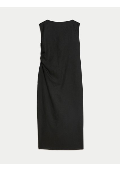 Regular Fit Midi Keten Elbise