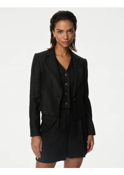 Marks & Spencer Tailored Fit Crop Keten Blazer Ceket