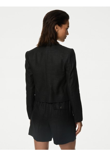 Marks & Spencer Tailored Fit Crop Keten Blazer Ceket