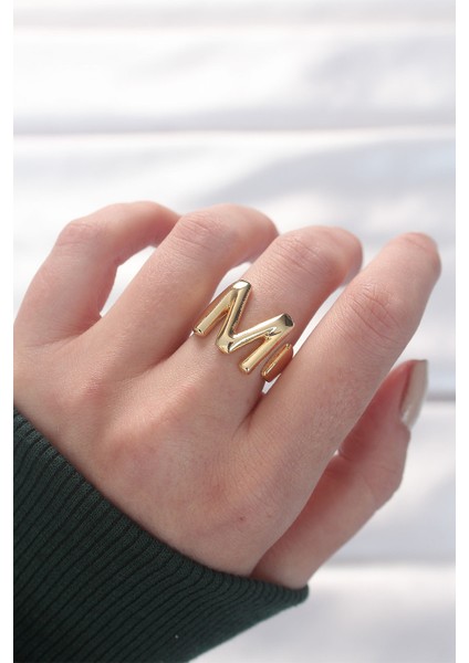 M Harfli Altın Renk Ayarlanabilir Yüzük