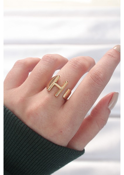 H Harfli Altın Renk Ayarlanabilir ÇELİK Yüzük