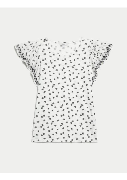 Saf Pamuklu Işleme Detaylı T-Shirt