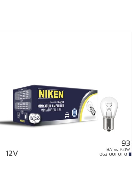 Nıken 12V 93 Ampul (P21W) BA15S 10LU