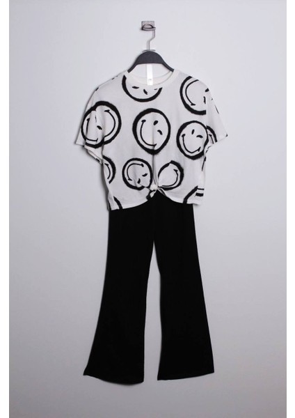 Kız Çocuk Gülen Yüz Tişört Tayt Takım modelleri