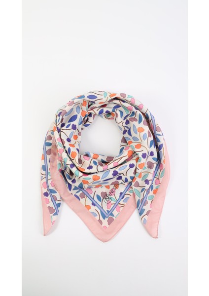 Çiçek Desenli Pembe Soft Eşarp 95X95