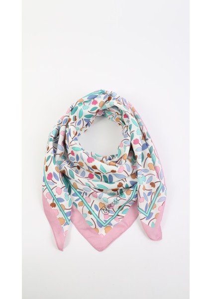 Çiçek Desenli Pembe Soft Eşarp 95X95