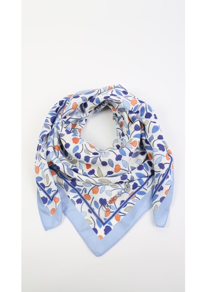 Çiçek Desenli Mavi Soft Eşarp 95X95