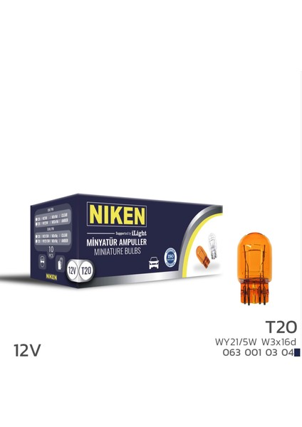 Nıken 12V T20 Ampul (WY21/5W) Amber W3X16D 10LU