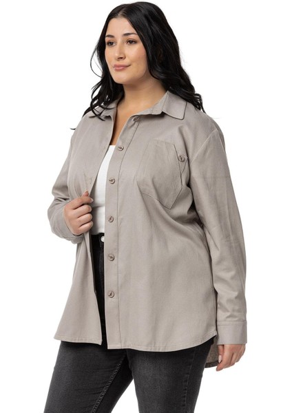 Büyük Beden Cep Detaylı Gabardin Taş Rengi Ceket Gömlek indirimleri