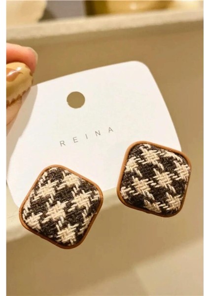 Fransız Kare Damalı Kumaş Tasarım Küpe fiyatları