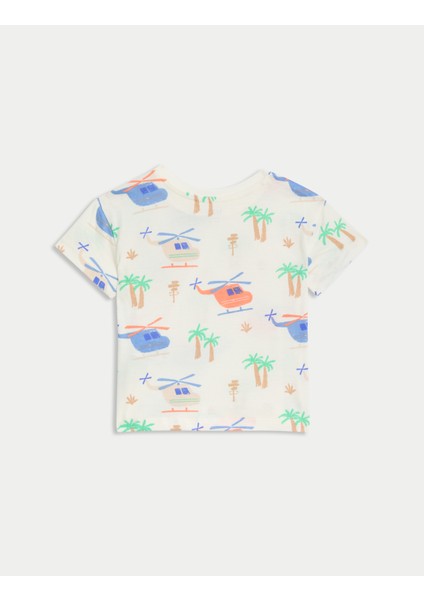 Saf Pamuklu 2'li Desenli T-Shirt