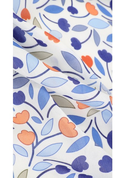 Çiçek Desenli Mavi Soft Eşarp 95X95 fiyatları