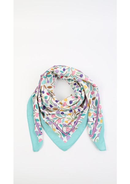 Çiçek Desenli Turkuaz Soft Eşarp 95X95