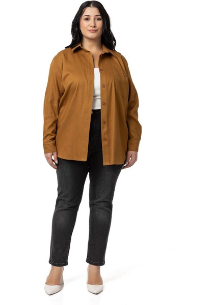 Büyük Beden Cep Detaylı Gabardin Tarçın Ceket Gömlek fiyatları