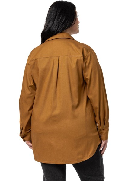 Büyük Beden Cep Detaylı Gabardin Tarçın Ceket Gömlek modelleri