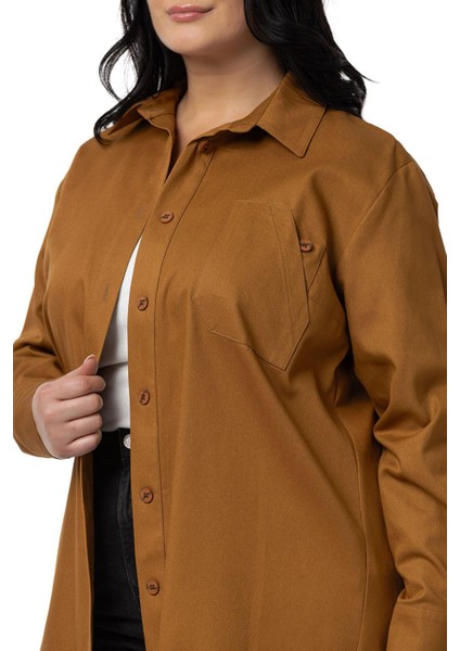 Büyük Beden Cep Detaylı Gabardin Tarçın Ceket Gömlek fırsatları