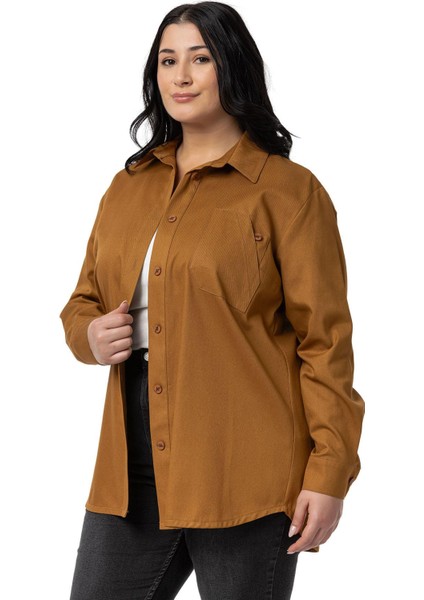 Büyük Beden Cep Detaylı Gabardin Tarçın Ceket Gömlek indirimleri