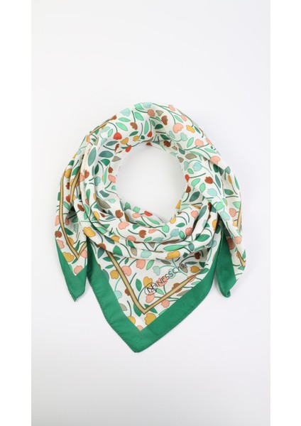 Çiçek Desenli Yeşil Soft Eşarp 95X95