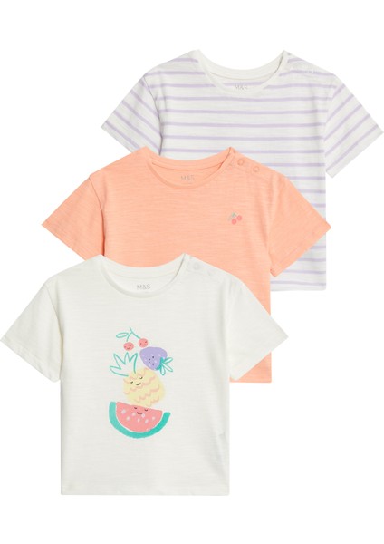 Saf Pamuklu 3'lü Kısa Kollu T-Shirt