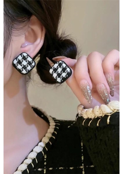 Fransız Kare Damalı Kumaş Tasarım Küpe fiyatları