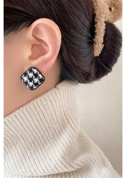 Fransız Kare Damalı Kumaş Tasarım Küpe modelleri